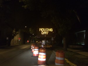 Caution Sign that says, "Moving Day"